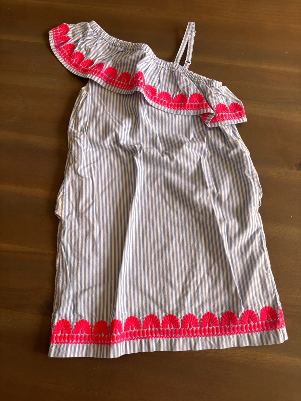 Vineyard Vines Blue & White Stripe One-Shoulder Dress with Pink Trim